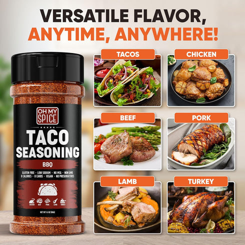 Taco Seasoning Mix BBQ Rub - Gluten Free & Low Sodium Mexican Seasoning Blend for Taco Tuesday Night. BBQ Seasonings for Fajita & Burrito. Meat, S...