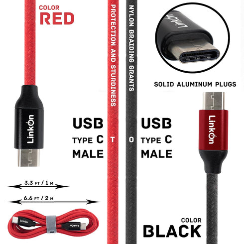 LinkOn USB Type-C Data Sync 60W 20V 3A Quick Charging Cable 2-Pack 3.3ft-5Gbit and 6.6ft-480Mbit Set Power Delivery Compatible with Nintendo Switc...