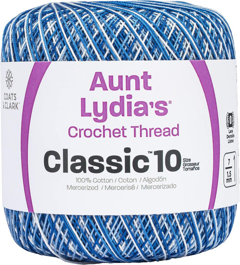 Coats Crochet Aunt Lydia's Crochet, Cotton Classic Size 10, Shades of Blue...