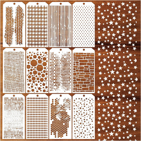 12 Pieces Stencils for Crafts Reusable Honeycomb Polka Dot Stencils Geometry Pattern Mixed Media Stencils for Painting on Wood Paper DIY Cookie Ca...