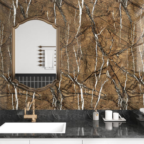 Brown Marble Contact Paper for Countertops Peel and Stick Wallpaper for Kitchen Cabinets Glossy Granite Counter Top Self Adhesive Marble Wall Pape...