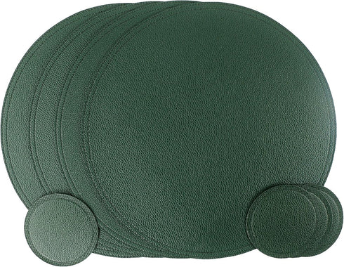 Jovono Faux Leather Round Placemats and Coasters, Wipeable Table Mats, Easy to Clean, Double Stitched for Kitchen Dining Table, Party, Restaurant,...