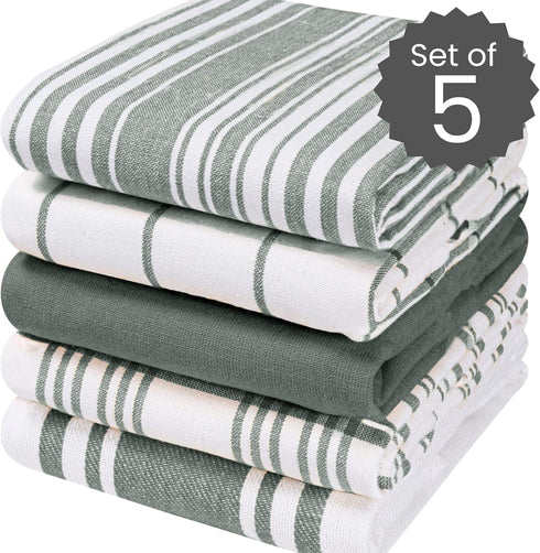 Cotton Clinic 16x28 Kitchen Dish Tea Towels Ring Spun Cotton Set of 5, Dish Cloths, Bar Towels, Tea Towels and Cleaning Towels, Kitchen Towels wit...