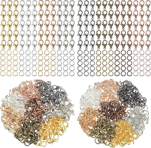 600 Pieces Lobster Clasps and Open Jump Rings Set Lobster Claw Clasps and Closures for Jewelry Making and Bracelets Bracelet Hooks Jewelry Clips(M...