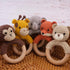 Safari Animals Wooden Baby Rattle Toys Stuffed Crochet Rattle with Teether Ring for Newborn, Beige Bear...