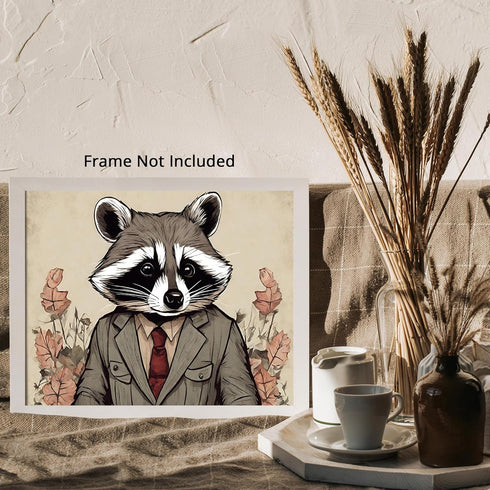 Posterizer 1 pcs- A raccoon dressed in a suit and red tie-Art for Animal Lovers-Floral Botanical Art- Gift for Men Women -decor for Bedroom, Offic...