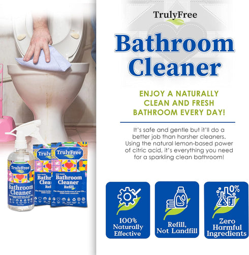 2-Pack TrulyFree Bathroom Cleaner - Cleaning Spray, for Toilet, Sink, Tub, Shower - Includes: 16-oz Spray Bottle, One refill pouch used for initia...