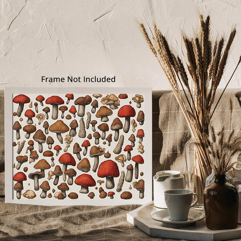 Posterizer 1 pcs- Red and brown mushrooms on a white background-Floral Botanical Art-Kitchen & Bar Art- Gift for Men Women -decor for Bedroom, Off...
