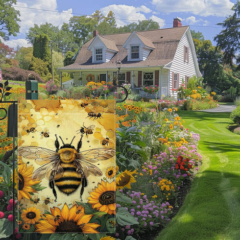 Summer Garden Flags, Bee Sunflower Garden Flag, 12x18 Inch Vertical Double Sided Burlap, Welcome Holiday Yard Lawn Flag, Outdoor Patio House Decor...