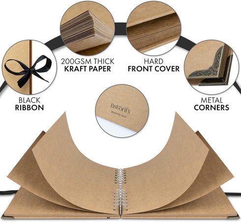 Bstorify Scrapbook Album 60 Pages (8 x 8 Inch) Brown Thick 200gsm Kraft Paper, Photo Album Scrapbook, Memory Book - Ideal for Your Scrapbooking Al...