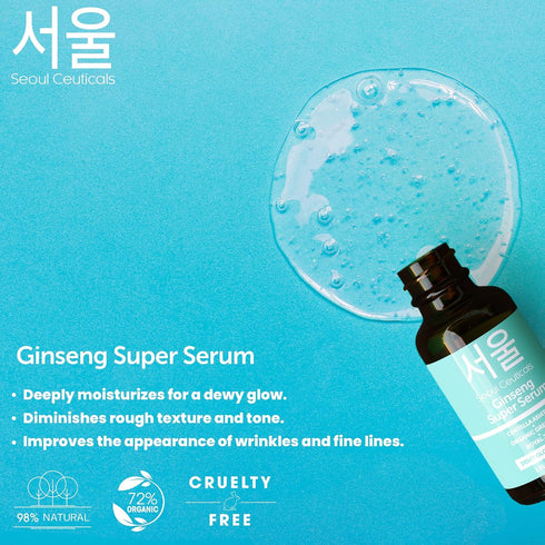 SeoulCeuticals Korean Skin Care Ginseng Serum - K Beauty Skincare with Green Tea + Centella + Royal Jelly - Cruelty Free & Organic for Dewy Glow 1...