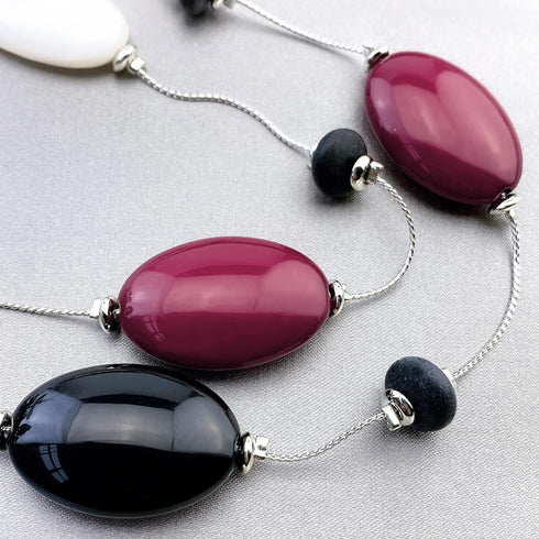 Firstmeet 2 Layer Statement red and black Beads Long Necklace...