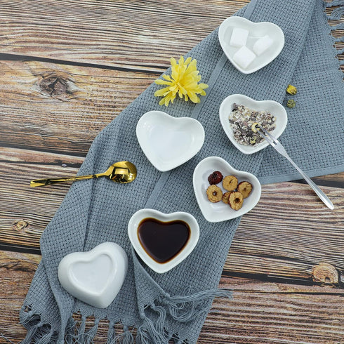 Heart-shaped Multipurpose Ceramic Sauce Dish Seasoning Dishes Sushi Dipping Bowl Appetizer Plates Serving Dish Saucers Bowl(Set of 4)...