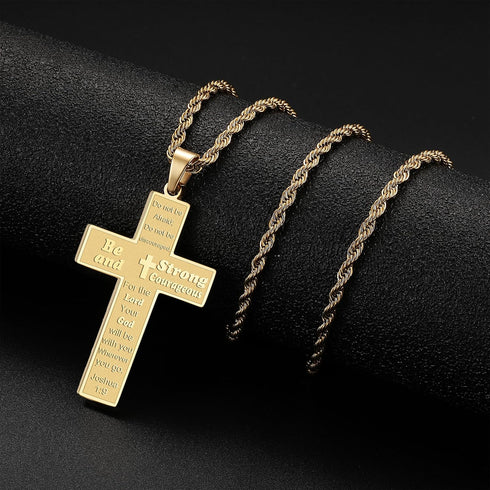 Bible Verse Cross Necklace for Men,Cross Pendant Rope Chain Necklace Baptism Confirmation First Holy Communion Christening Christian Gifts for Boy...