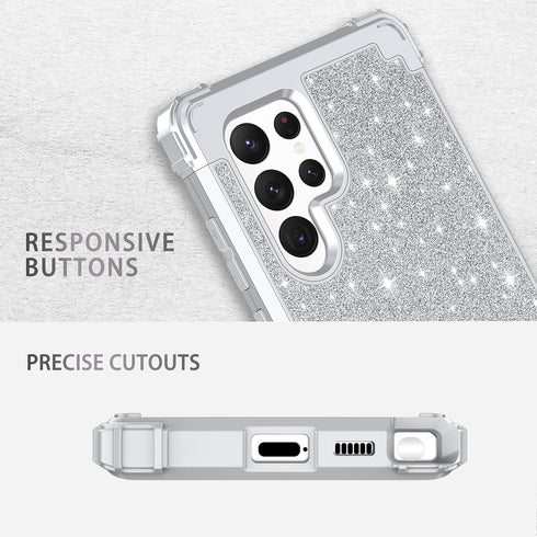 LONTECT for Galaxy S22 Ultra 5G Case Three-Layer Shockproof Heavy Duty Hybrid Sturdy High Impact Protective Cover Glitter Sparkly Bling Case for S...