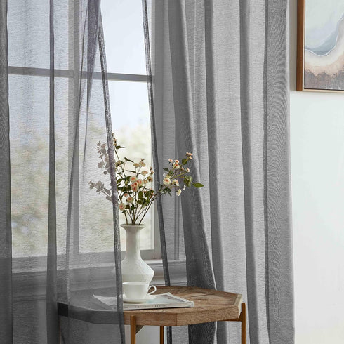 HLC.ME 2 Piece Semi Sheer Voile Light Filtering Window Curtain Grommet Panels for Bedroom, Living Room & Dining Room - Charcoal Grey - 54 W x 72 i...