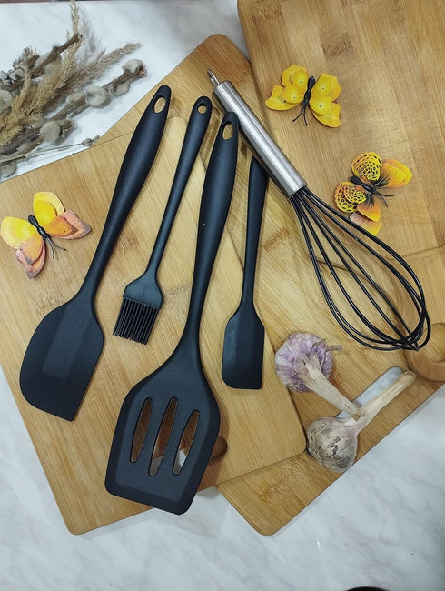 Silicone Cookware, Silicone Spoon 5 pcs, a Set of Kitchen Accessories of 5 pcs., Easy to Clean Silicone Kitchen Utensils, Cookware With Nonstick C...