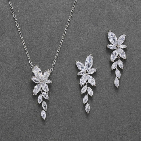 SWEETV Wedding Jewelry for Bride Bridesmaids,Marquise Cubic Zirconia Necklace Earrings Set, Bridal Jewelry Set for Wedding Party...