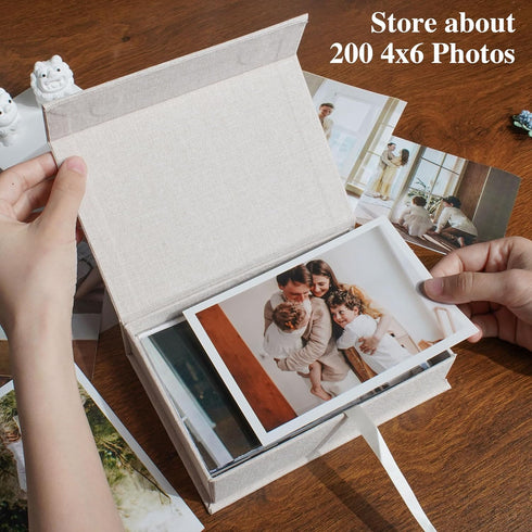 Photo Storage Box 4x6, Linen Photo Box, Memory Box Perfect to Store Your Photo, Pictures, Certificates, Scrapbooking Supplies, Keepsakes and Jewel...