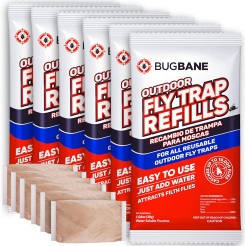 Fly Trap Bait Refills 6x30g. Natural Fly Magnet Bait Refill for All Reusable Outdoor Fly Traps. Fly Trap Refill Packets Fly Bait Refill Packets Fl...