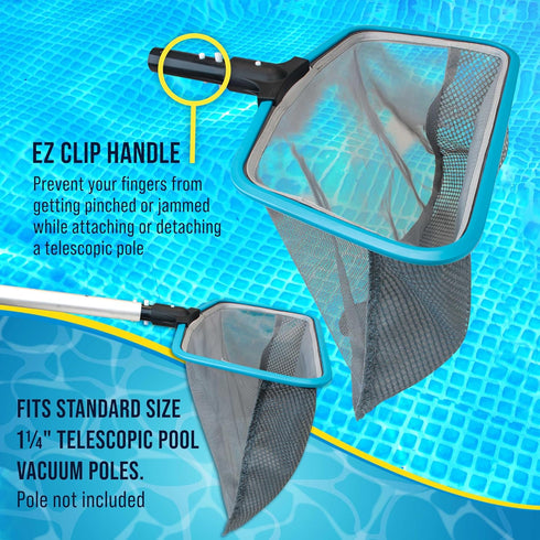 U.S. Pool Supply 17.5" Swimming Pool Leaf Skimmer Rake Net with Strong Aluminum Frame - 15" Deep Double-Stitched Fine Mesh Netting Bag for Fast Ea...