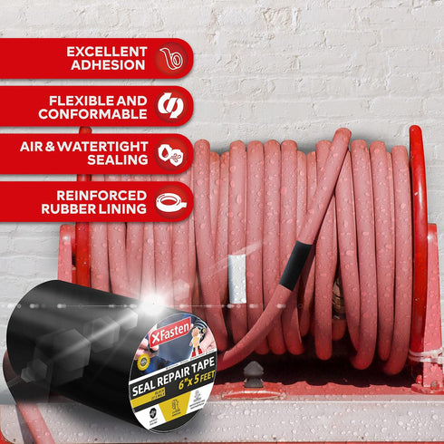 XFasten Waterproof Patch Seal Repair and Leak Shield Tape, 6-Inch x 5-Foot (Black, 6-Inch x 5-Foot)...