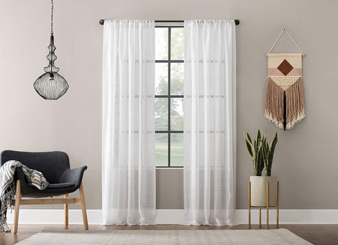 Clean Window Textured Slub Stripe Anti-Dust Allergy/Pet Friendly Sheer Curtain Panel, White, 52" W x 84" L (1 Panel)...