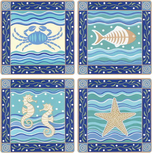 CoasterStone Absorbent Coasters, 4-1/4-Inch, "Coastal Icons", Set of 4...