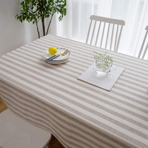 Aquazolax Linen Halloween Table Cloth, Square Striped Tablecloth for Small Parties Cake/Coffee/Dining Tables, 54 by 54 inch, Taupe Lines Design...