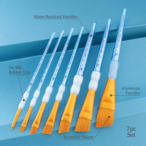 Royal and Langnickel RCC 304 Crafter's Choice Angular Taklon Variety Brush Set - Gold (Pack of 7)...
