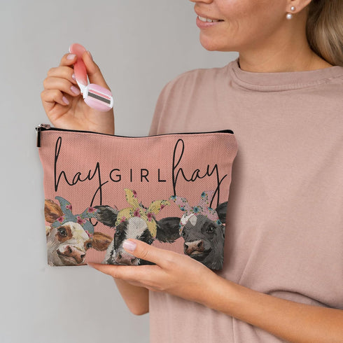 Cow Print Stuff,Cow Makeup Bag,Cow Gifts,Western Makeup Bag,Makeup Bags For Women,Cow Print(Orange Cosmetic Bag)...