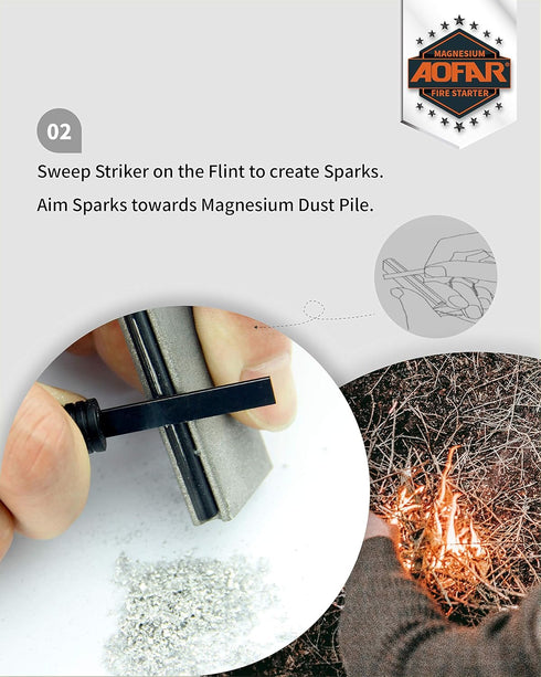 AOFAR Magnesium Fire Starter AF-374 (2-Pack) Waterproof Fire Steel Pouch for Camping, Hiking, Hunting, Backpacking,Outdoor Survival fire Striker k...