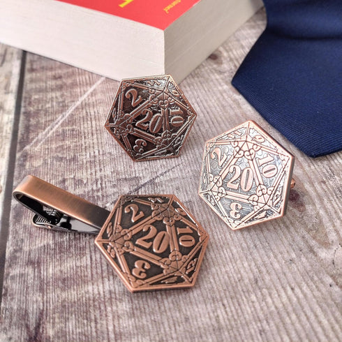 Stylish D&D D20 Cufflinks & Tie Clip Gift Set - Perfect RPG Gamer's Accessory Set...
