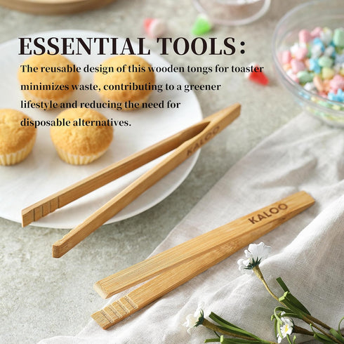 2PCS Reusable Toaster Tongs, Kaloo 8 inch Wooden Cooking Tong, Multipurpose Bamboo Tongs for Fruits, Bread, Pickles, cheese, Bacon, and Muffins...