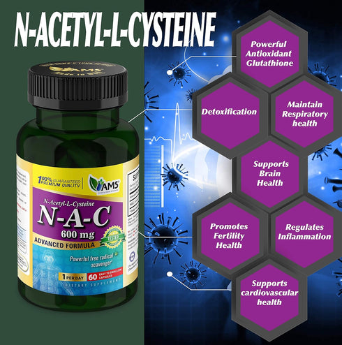 America Medic & Science NAC 600mg – NAC Supplement for Lung Health & Immune Support, Liver Support & Antioxidants – N-Acetyl-Cysteine – 60 Capsule...