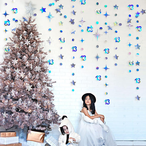 Iridescent 13th Birthday Decorations Number 13 Circle Dot Twinkle Star Garland Metallic Hanging Streamer Bunting Banner Backdrop Girls 13 Year Old...