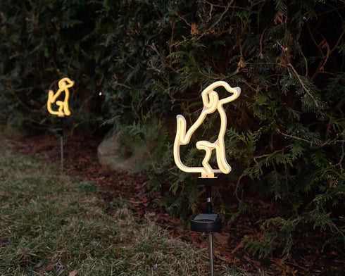 Solar LED Neon Dog Stake Light - Warm White- Outdoor Garden Décor, Yard Ornaments,Landscape Light, Patio Walkway Decoration - Gift for Dog Lovers,...