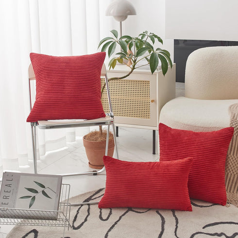 Home Brilliant Red Pillow Covers Decorative Throw Pillow Covers for Couch Bench Set of 2 Striped Corduroy Accent Pillow Covers, 40x40cm, 16 x 16 I...