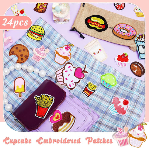 Waydress 24 Pieces Cupcake Embroidered Patches Iron on Patches Cute Colourful Patches for Clothing Sew on Patches for Jackets Backpacks Jeans Hats...