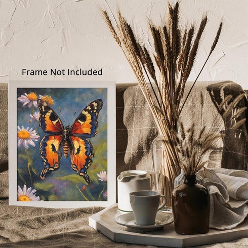 Posterizer 1 pcs- Orange buterfly in between wild white flowers-Art for Animal Lovers-Floral Botanical Art- Gift for Men Women Teens-Living Room ...
