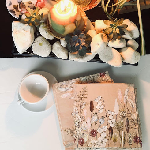 20 Counts 6.5 x 6.5 inches 3-Ply Tan Floral Decorative Napkins for Decoupage, Nature Themed Events, Eco-Friendly & Biodegradable...