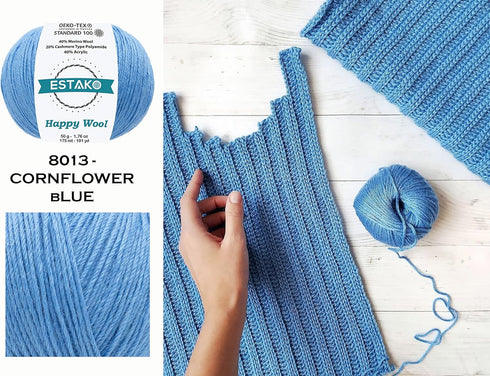 Estako Happy Wool (2 Skeins pack) 40% Merino Wool 20% Cashmere Type Polyamide 40% Acyrlic Fingering weight soft Knitting and Crochet Yarn (2 x 1.7...