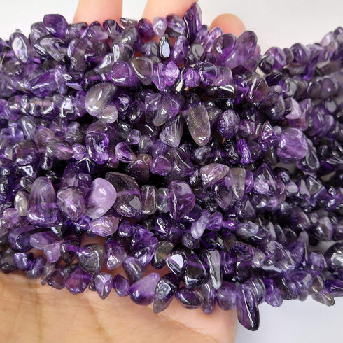 90 Inches Amethyst Irregular Shaped Crystal and Healing Tumbled Chip Stone Beads for Jewelry Making...