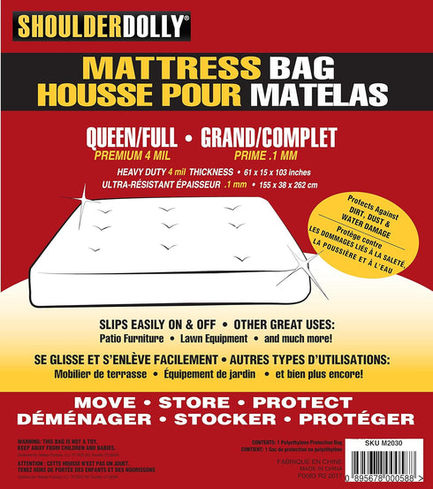 Mattress Bag (Queen, 4Mil) from Shoulder Dolly - Heavy Duty Mattress Bags for Storage and Moving – Protect Your Mattress – M2030,Transparent,Queen...