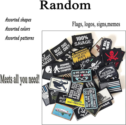20 Pieces Random Tactical Morale Patch Bundle, Full Embroidery Loop and Hook Patches Set for Caps, Bags, Backpacks, Vest, Military Uniforms,Tactic...