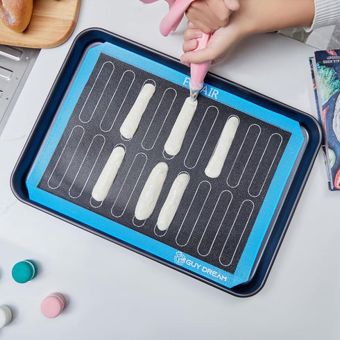 3PCs GUY DREAM Perforated Silicone Baking Mat 11-4/5" x 15-3/4" - 1 Choux Mat, 1 Eclair Mat and 1 Blank Mat for Baking Cookie- Steaming Mesh For H...
