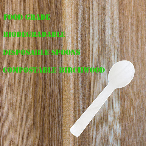 200pcs 4 inch Mini Wooden Spoons, Biodegradable Compostable Birchwood, Food Grade Disposable Spoons Disposable Wooden Cutlery for Parties, Wedding...