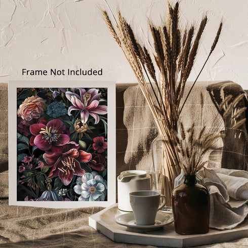 Posterizer 1 pcs-chic lush flowers with dark background-Floral & Botanical Art-Abstract & Modern Art-Decor for Home & Office- UNFRAMED Wall Art...