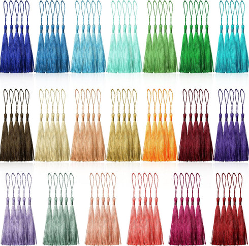 Creatrill 100 Pcs 13cm/5 Inch Silky Handmade Soft Craft Mini Tassels with Loops for Jewelry Making, DIY Projects, Bookmarks, 20 Colors, 5 Pcs of E...