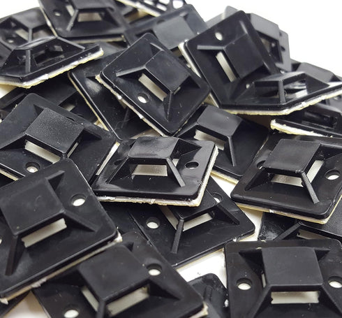 Cable Tie Mounts Self Adhesive Clips Wire Tie Base (25mm x 25mm) - Premium Grade Strength Screw-Hole Anchor Point Provides Optimal Strength (100 B...
